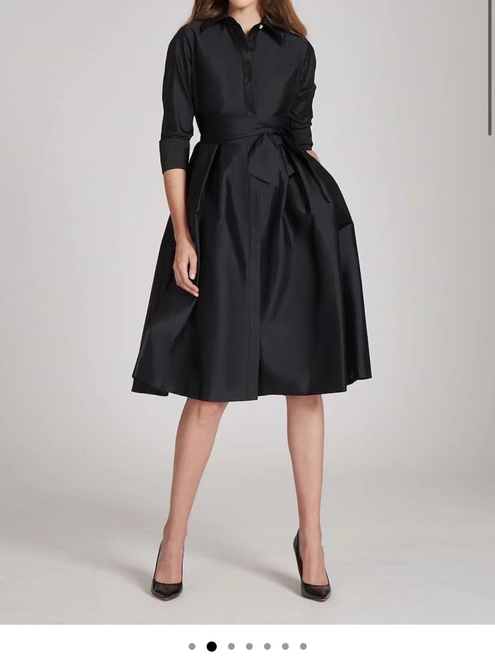 Teri Jon Taffeta Navy 3/4 sleeves Midi Dress with Waist Tie - Picture 6 of 6